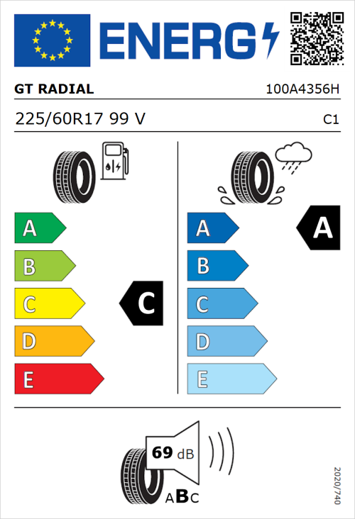 Tyre Label for GT Radial FE2 SUV 225/60R17 99V